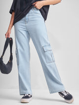 Women's Light Blue Casual Solid Flared Jeans