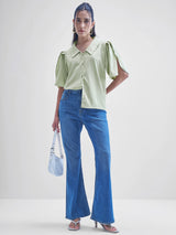 Women's Green Casual Printed Regular Fit Half Sleeves Top