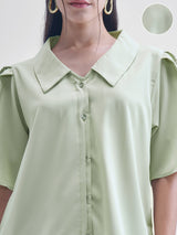 Women's Green Casual Printed Regular Fit Half Sleeves Top