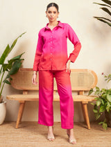 Women's Pink The Alia Set - Shaded Cotton Linen 2 Piece Set