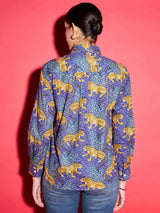 Women's Blue Casual Printed Regular Fit Full Sleeves Shirt