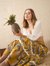 Women's Yellow Ric-Rac Cotton Tiered Midi Skirt