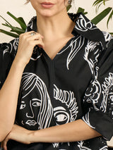 Women's Black Front Pleated Floral Midi Dress