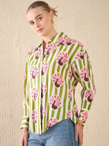 Women's Green Casual Printed Regular Fit Full Sleeves Shirt