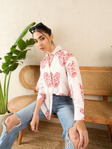 Women's White Casual Printed Regular Fit Full Sleeves Shirt