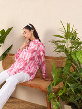 Women's Pink Casual Printed Regular Fit Full Sleeves Shirt