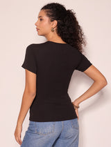 Women's Black Casual Solid Regular Fit Half Sleeves Tops
