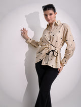 Women's Beige Casual Printed Regular Fit Full Sleeves Shirt