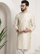 Men's Cream Full Sleeves Straight Kurta