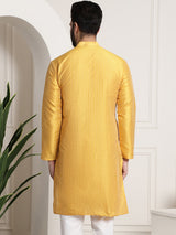 Men's Yellow Full Sleeves Straight Kurta