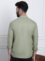 Men's Green Full Sleeves Short Kurta