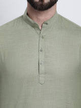Men's Green Full Sleeves Short Kurta