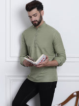 Men's Green Full Sleeves Short Kurta