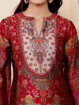 Women's Pink Ethnic Floral Printed Gota Embellished Kurta Set