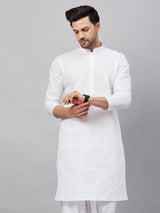 Men's White Festive Solid Full Sleeves Kurta