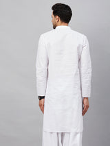 Men's White Festive Solid Full Sleeves Kurta