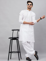 Men's White Festive Solid Full Sleeves Kurta