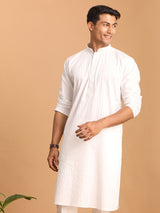 Men's White Festive Striped Full Sleeves Kurta
