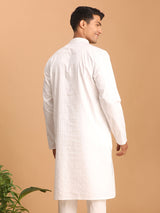 Men's White Festive Striped Full Sleeves Kurta