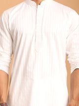 Men's White Festive Striped Full Sleeves Kurta