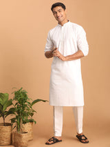 Men's White Festive Striped Full Sleeves Kurta