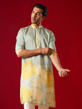 Men's Yellow Festive Printed Full Sleeves Kurta