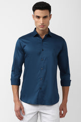 Men's Blue Casual Solid Slim Fit Full Sleeves Shirt