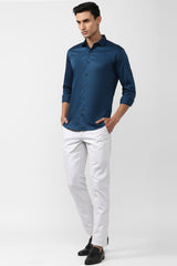 Men's Blue Casual Solid Slim Fit Full Sleeves Shirt