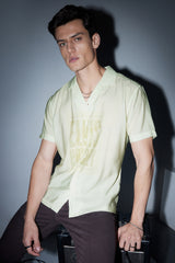 Men's Beige Casual Printed Regular Fit Half Sleeves Shirt