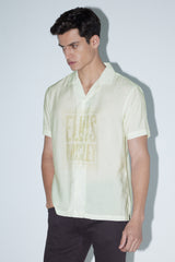 Men's Beige Casual Printed Regular Fit Half Sleeves Shirt