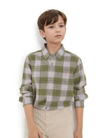 Boys Green Casual Regular Fit Checked Full Sleeves Shirt