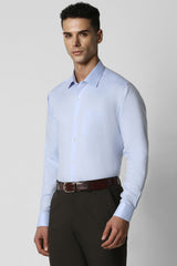 Men's Blue Formal Textured Regular Fit Full Sleeves Shirt