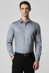 Men's Grey Formal Textured Regular Fit Full Sleeves Shirt