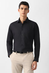 Men's Black Formal Textured Slim Fit Full Sleeves Shirt