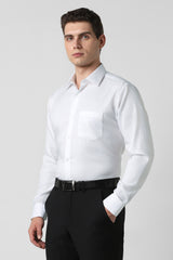Men's White Formal Textured Regular Fit Full Sleeves Shirt