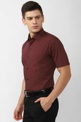 Men's Red Formal Solid Regular Fit Half Sleeves Shirt
