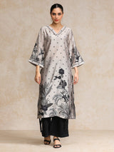Women's Bold Placement Floral Printed V Neck Kurta