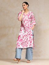 Women's Abstract Printed V Neck Flared Sleeve Kurta