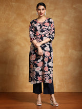 Women's Bold Floral Printed Straight Kurta