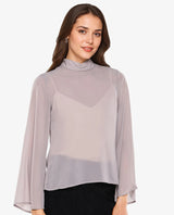 Women's Grey Casual Full Sleeves Top