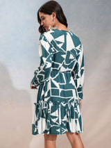 Women's Cobalt Blue Abstract Printed Regular Fit Full Sleeves Dress