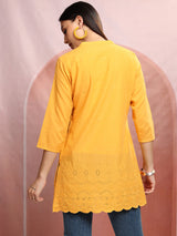 Women's Mustard Ethnic Regular Fit Three Quarter Sleeves Top