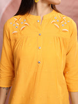 Women's Mustard Ethnic Regular Fit Three Quarter Sleeves Top