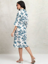 Women's White Floral Regular Fit Three Quarter Sleeves Dress