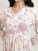 Women's Mauve Ethnic Floral Regular Fit Three Quarter Sleeves Dress