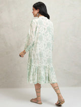 Women's Green Ethnic Floral Regular Fit Three Quarter Sleeves Dress