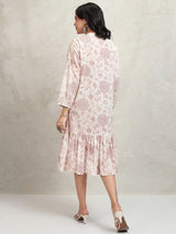 Women's Mauve Ethnic Floral Regular Fit Three Quarter Sleeves Dress