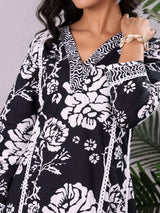 Women's V Neck Bold Floral Printed With Trouser