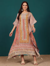 Women's Ethnic Printed Mirror & Gota Embelished Kaftan With Dhoti Pants