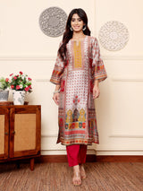 Women's Grey Ethnic Floral Printed Gota Embellished Kurta With Solid Trouser.